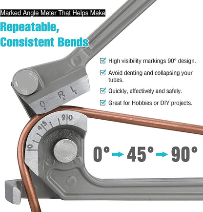 Tube Bender, Pipe Bender, 3-IN-1, 1/4", 5/16", 3/8", for Copper, Brass, Aluminum and Thin Steel Pipes